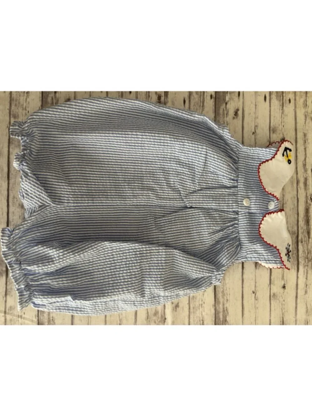 Good Lad 12 Month Blue White Striped Cotton Romper Crab Anchor Embroidered Beach